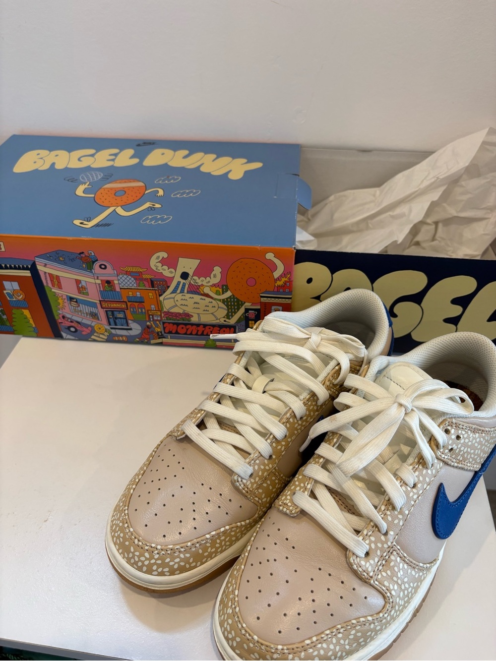 Nike Kids Beige Sneakers with Blue Swoosh